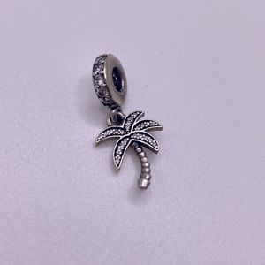 PANDORA Palm Tree Silver Dangle Sterling Silver Charm with Cubic Zirconia